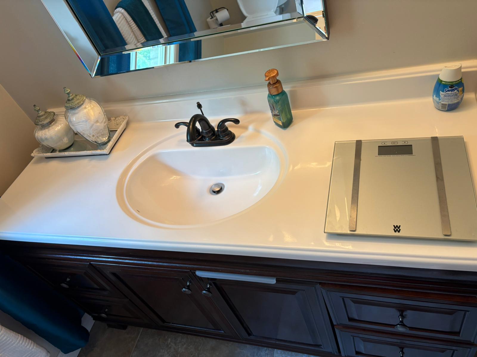 Pristine bathroom vanity after professional cleaning